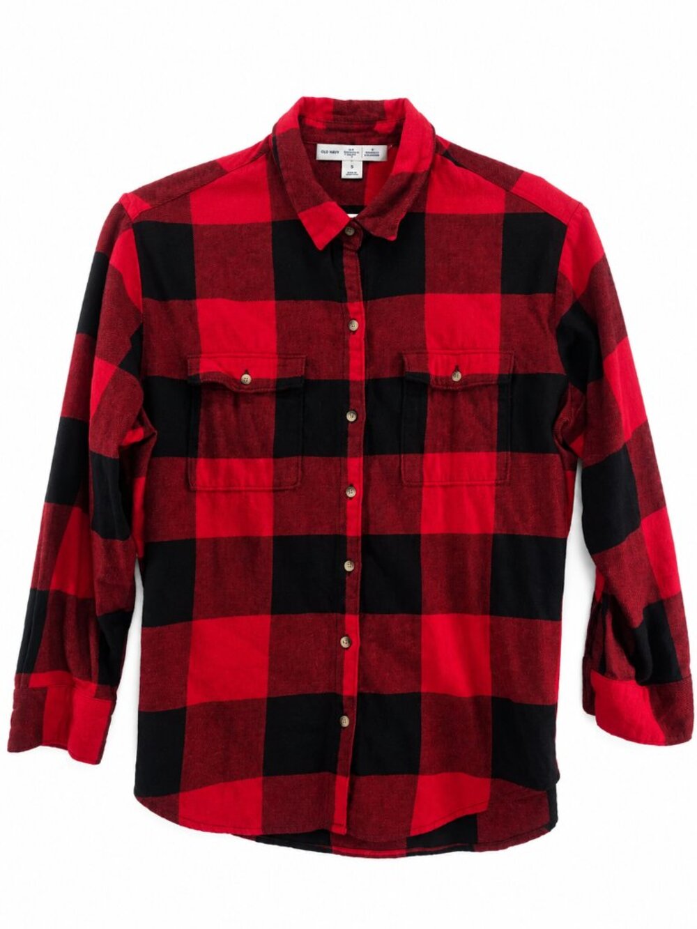 Old Navy, Light Flannel Boyfriend Shirt, Red & Black Buffalo Plaid, US Large